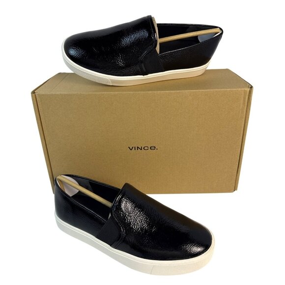 Vince Women's Blair 5 Shiny Black Crinkle Leather Slip on Casual Flats Size 6.5 - Picture 1 of 13